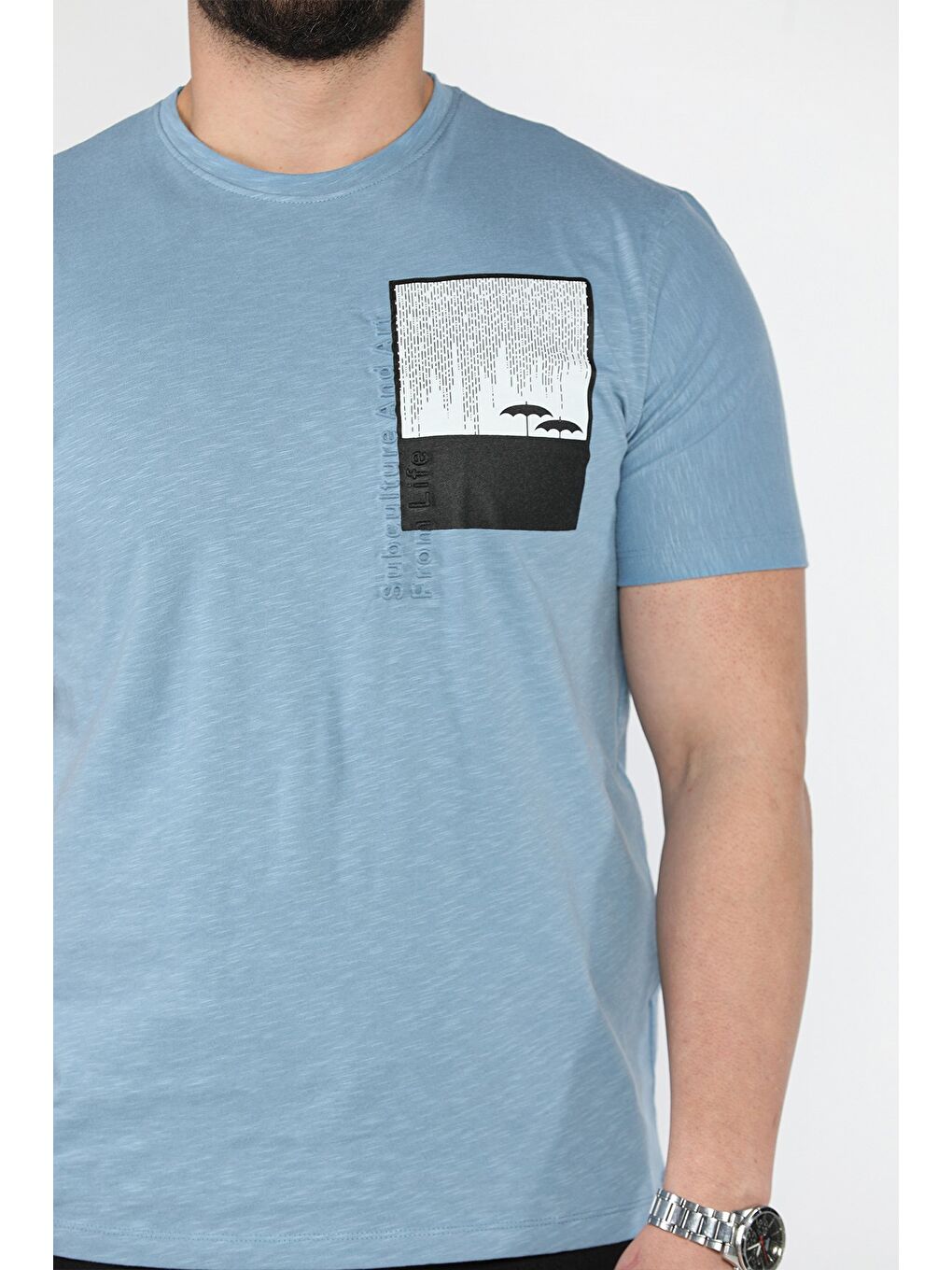 Mavi Baskılı Bisiklet Yaka Erkek Tişört-3