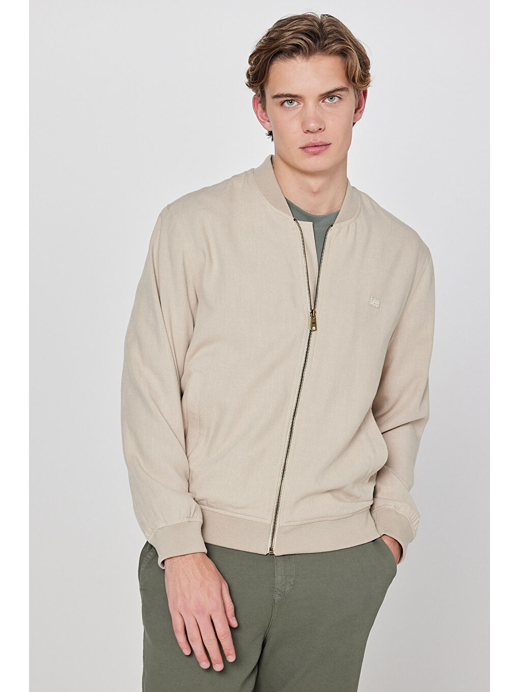 Bej Keten Regular Fit Normal Kesim Cepli Bomber Ceket-0