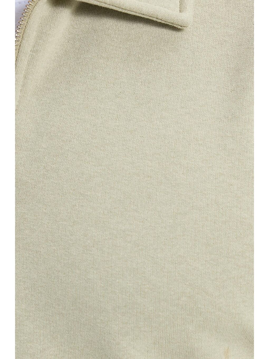 Erkek Relax Fit Rahat Kesim Pamuklu 3 Iplik Fermuarlı Polo Yaka Bej Sweatshirt-6