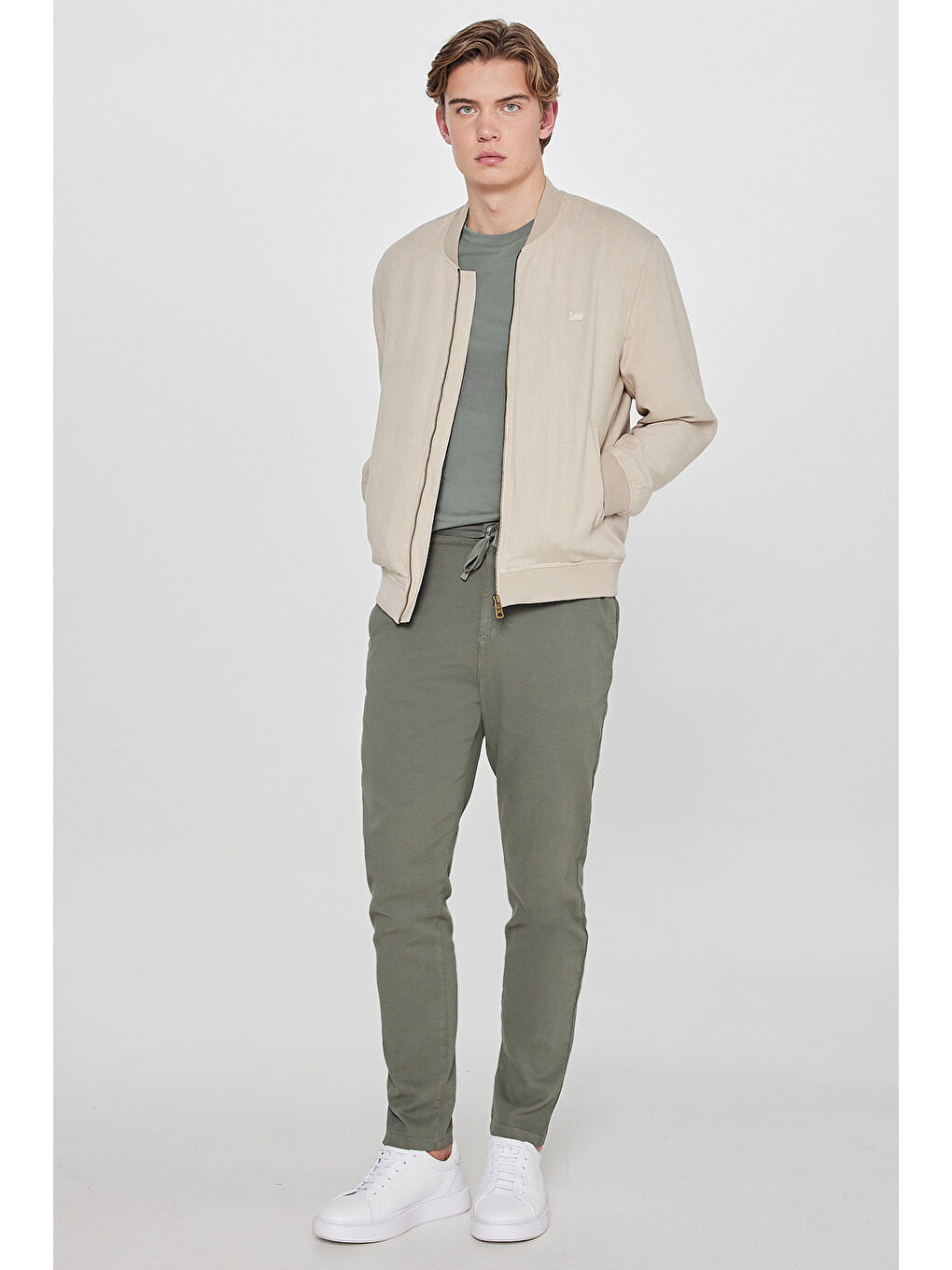 Bej Keten Regular Fit Normal Kesim Cepli Bomber Ceket-2