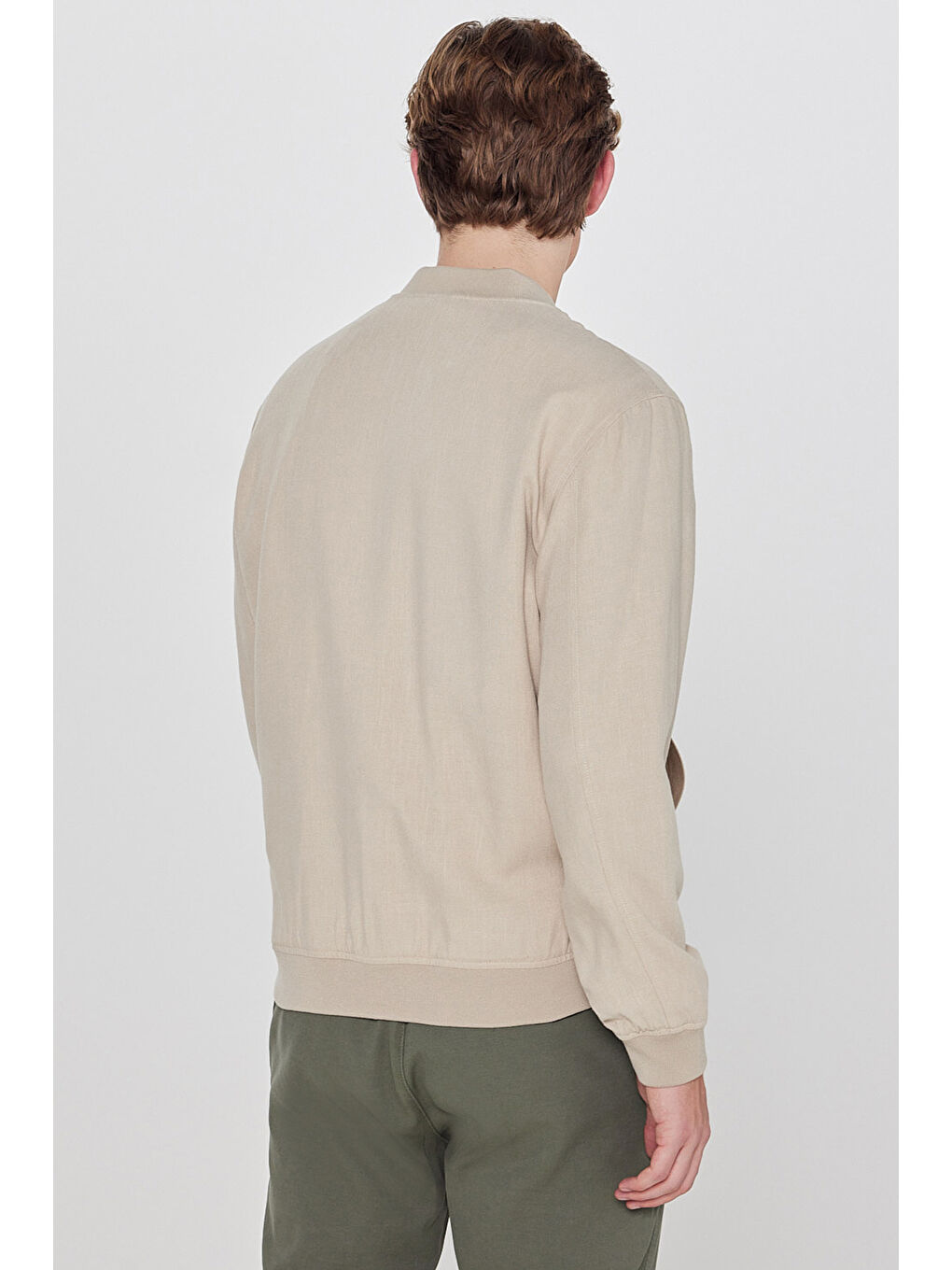 Bej Keten Regular Fit Normal Kesim Cepli Bomber Ceket-4