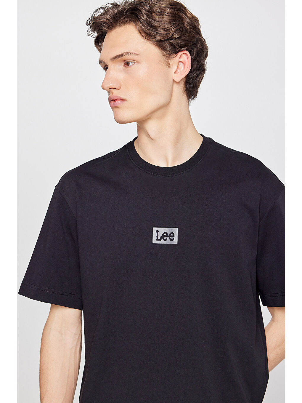 Siyah %100 Pamuk Nefes Alabilir Kumaş Loose Fit Rahat Kesim Logo Detaylı Tişört-3