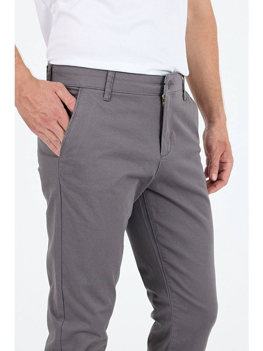 Gri Erkek Slim Fit Chino Pantolon – %98 Pamuk %2 Elastan Rahat Günlük Esnek Kumaş Pantolon 1012-2