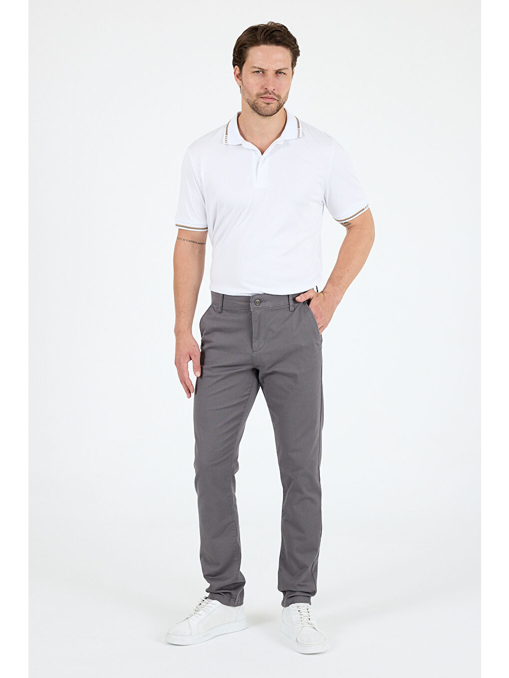Gri Erkek Slim Fit Chino Pantolon – %98 Pamuk %2 Elastan Rahat Günlük Esnek Kumaş Pantolon 1012-3
