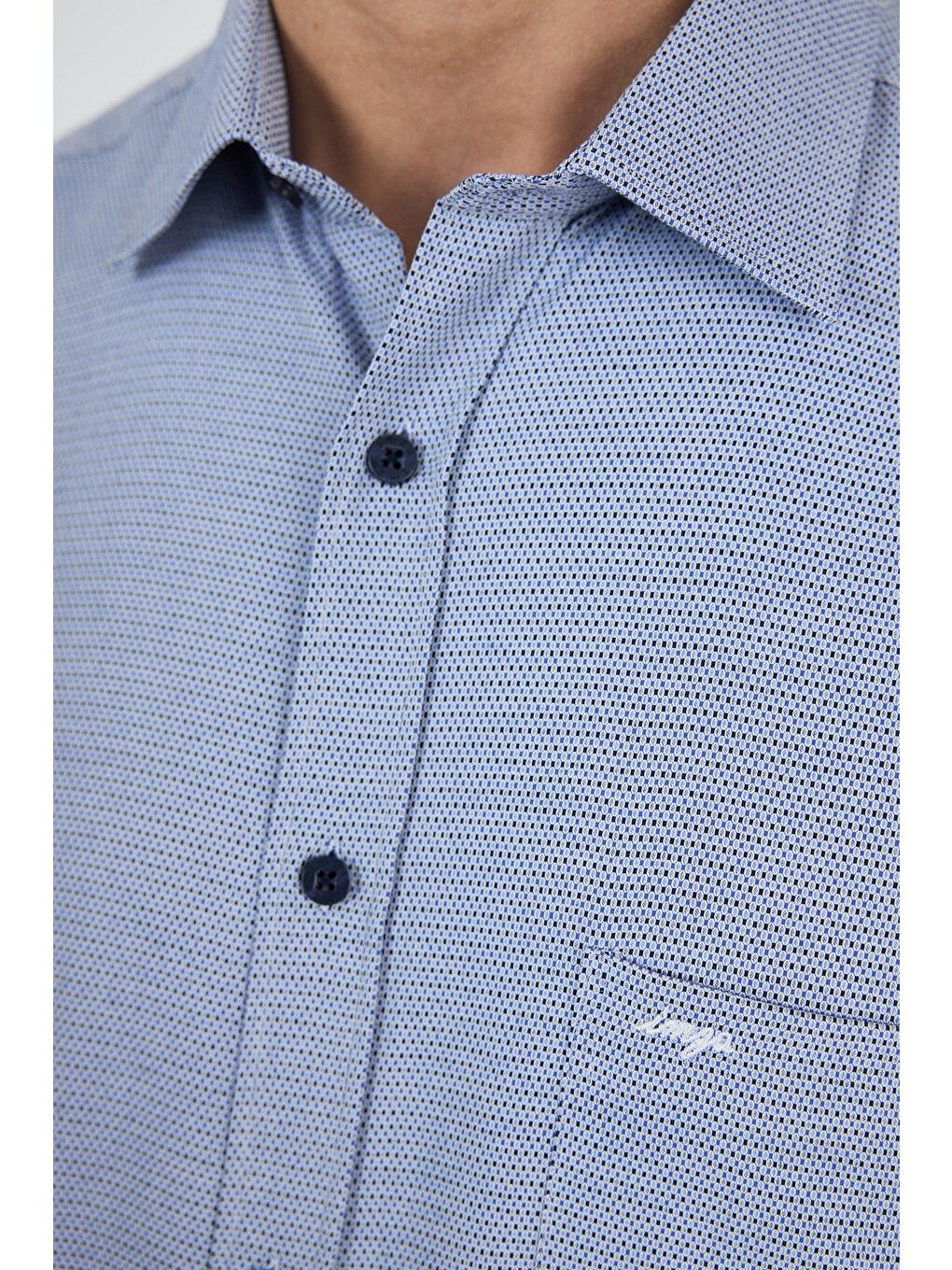 Koyu Lacivert Sert Yaka Kendinden Desenli Classic Pamuklu Comfort Fit Gömlek 1004250219-3