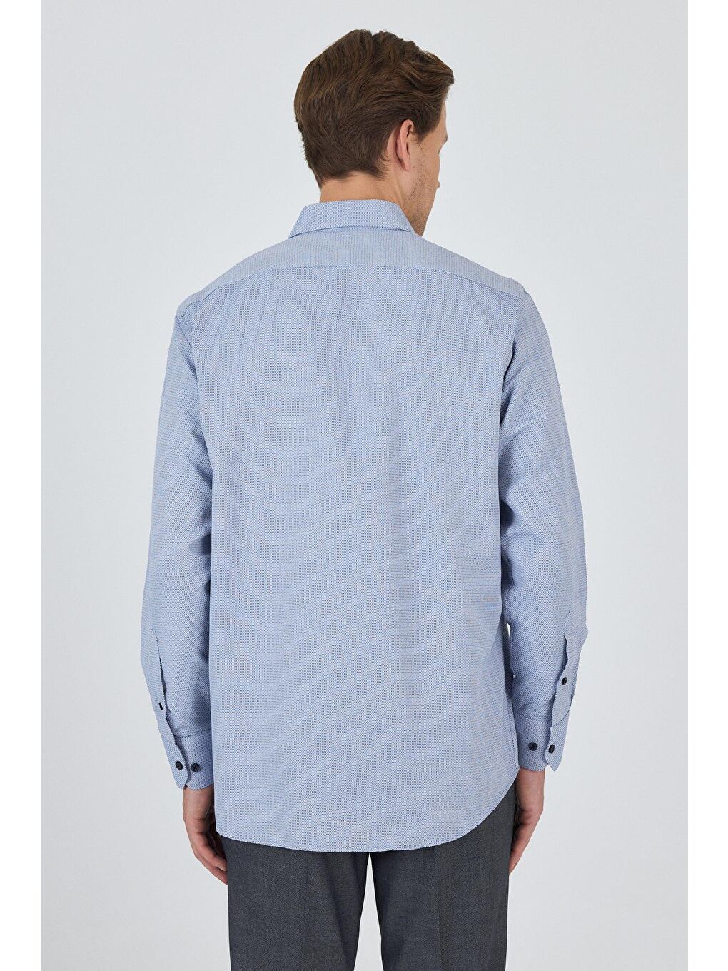 Koyu Lacivert Sert Yaka Kendinden Desenli Classic Pamuklu Comfort Fit Gömlek 1004250219-4