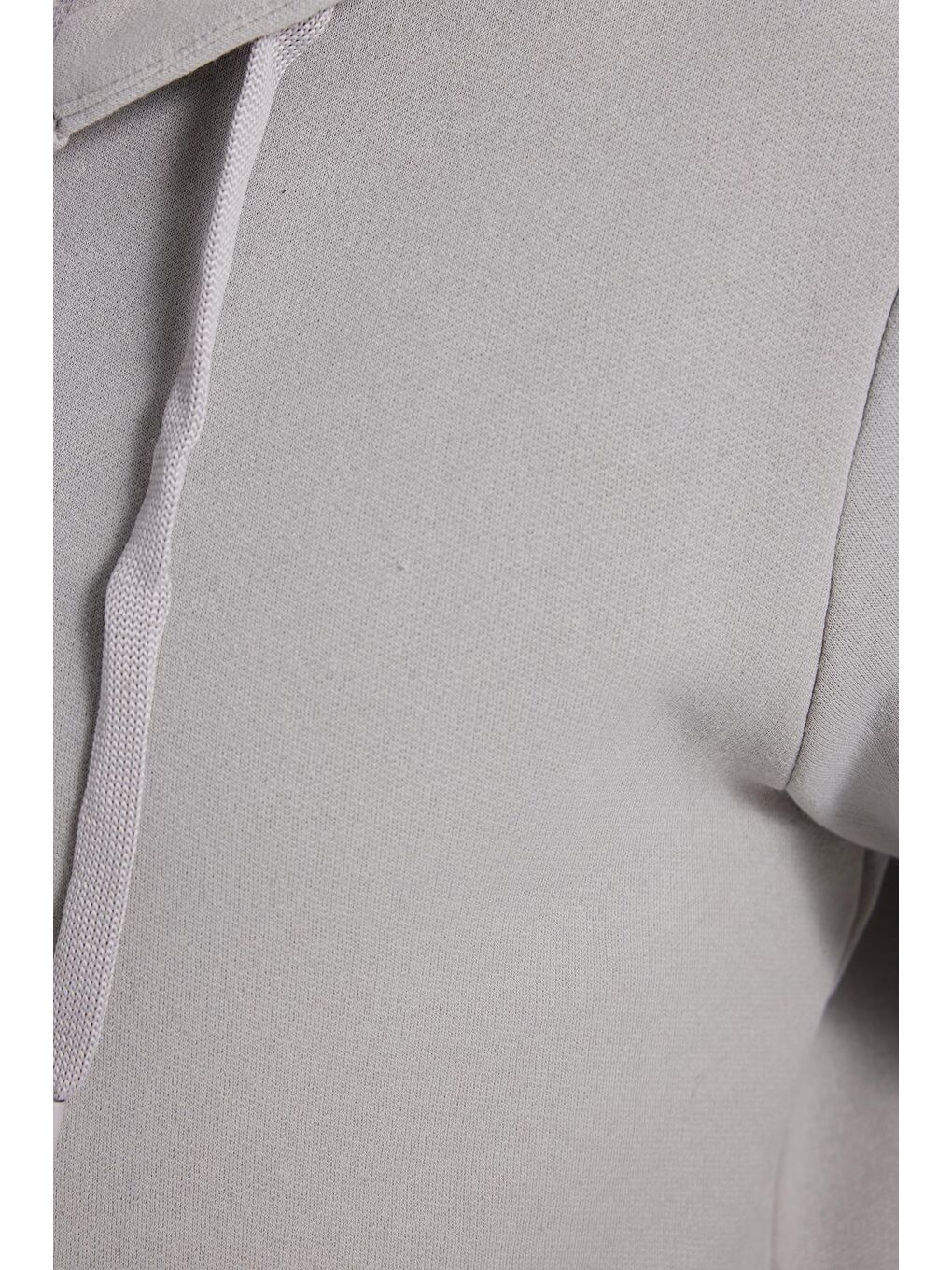 Bej Unisex Relax Fit Rahat Kesim Pamuklu İçi Polarlı Çift Cepli Tam Fermuarlı Taş Kapüşonlu Sweatshirt-6