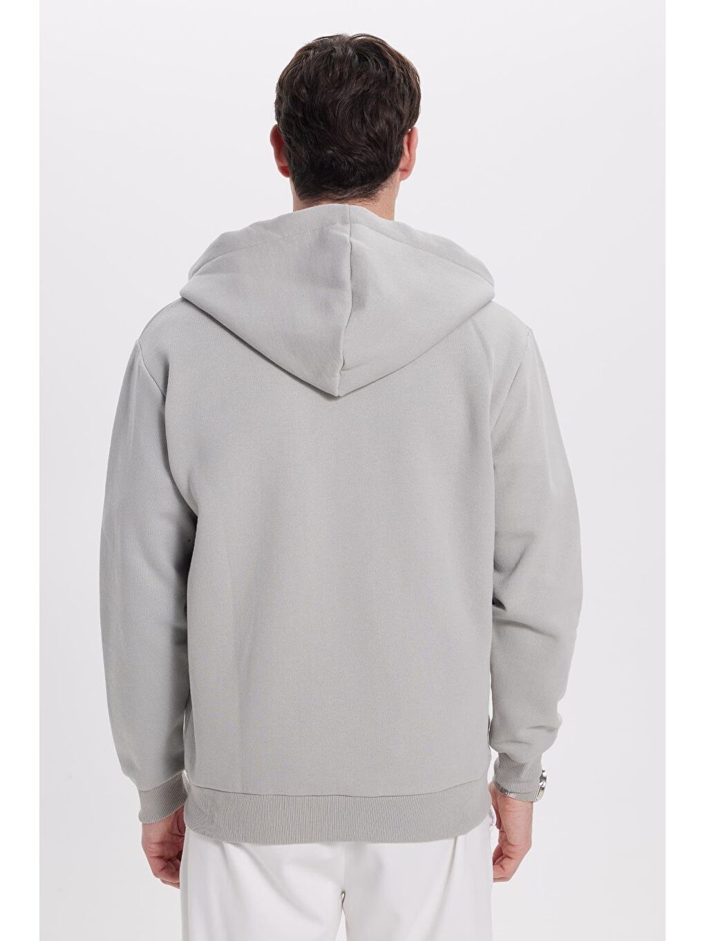 Bej Unisex Relax Fit Rahat Kesim Pamuklu İçi Polarlı Çift Cepli Tam Fermuarlı Taş Kapüşonlu Sweatshirt-7