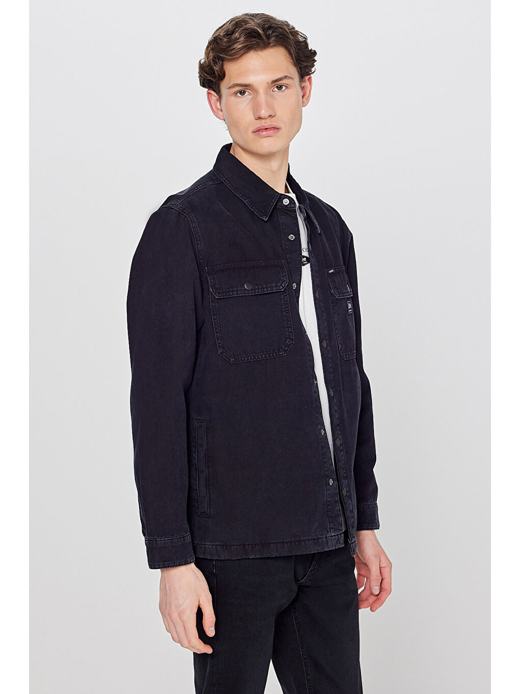 Siyah %100 Pamuk Relaxed Fit Rahat Kesim Cepli Kalın Gömlek Ceket-1