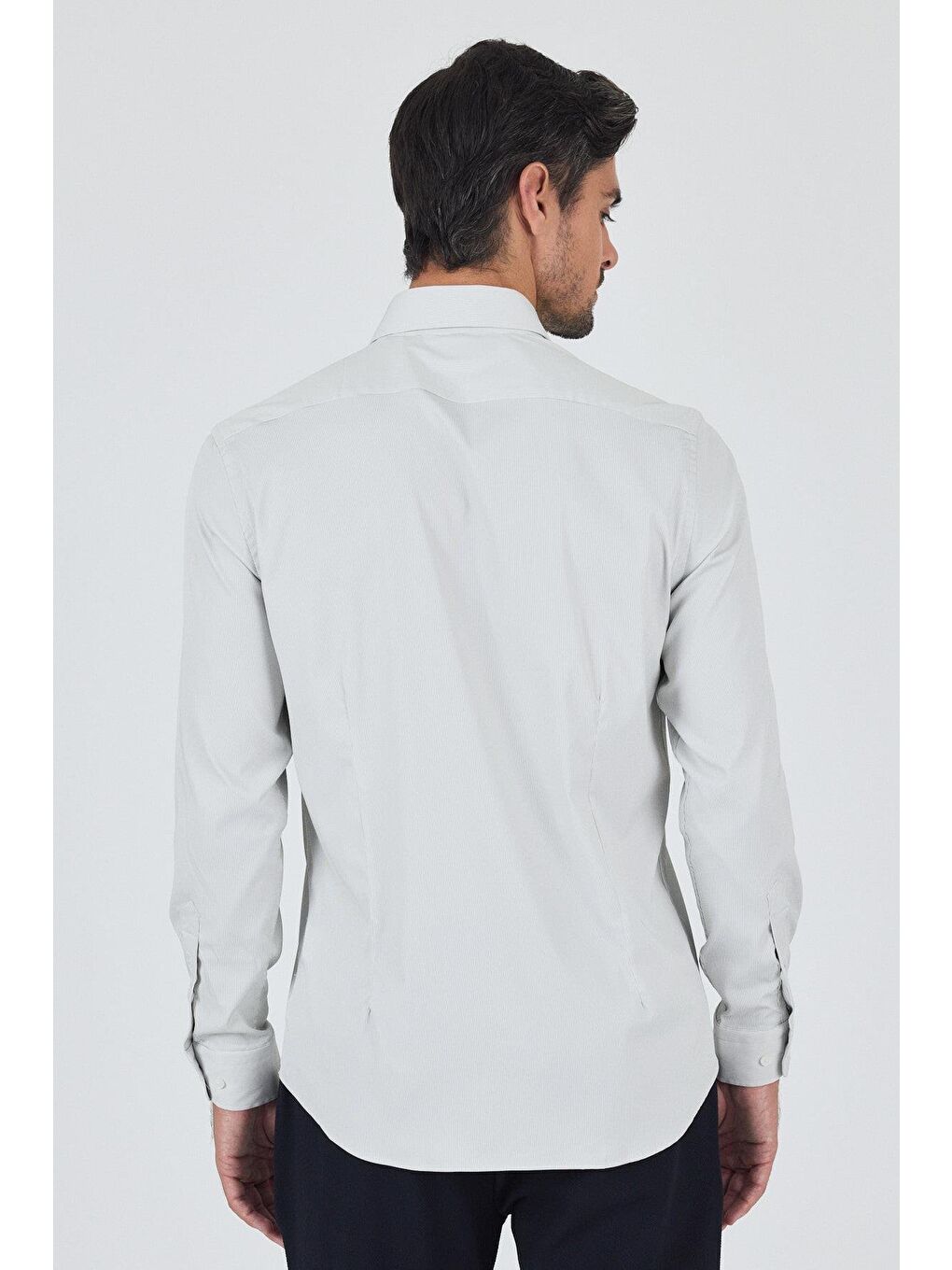 Beyaz Sert Yaka Cepsiz Gabardin Uzun Kol Slim Fit Esnek Gömlek 1004250229-4