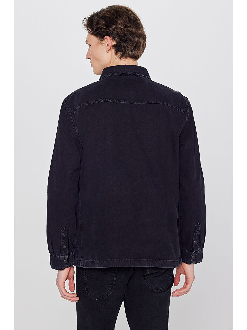 Siyah %100 Pamuk Relaxed Fit Rahat Kesim Cepli Kalın Gömlek Ceket-4