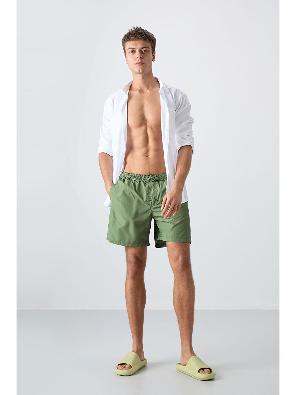 Karışık Standart Fit Basic 2li Paket Haki-Oranj Erkek Deniz Şortu - 81237-1