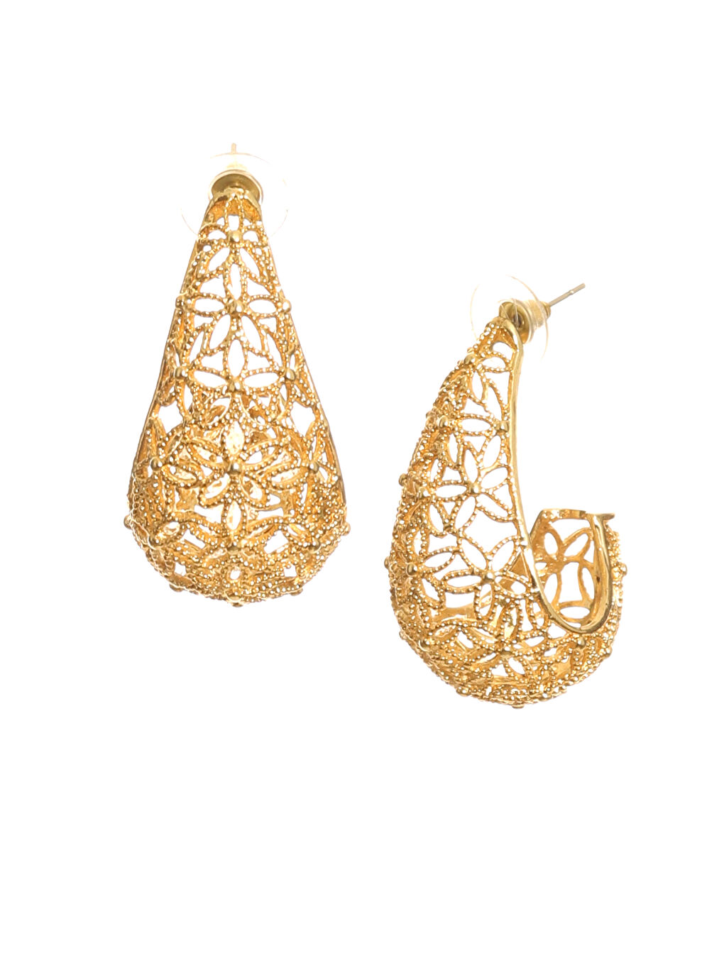 Sarı Kadın Telkari Görünümlü Çiçek Motifli Çivili Model Damla Formlu Küpe