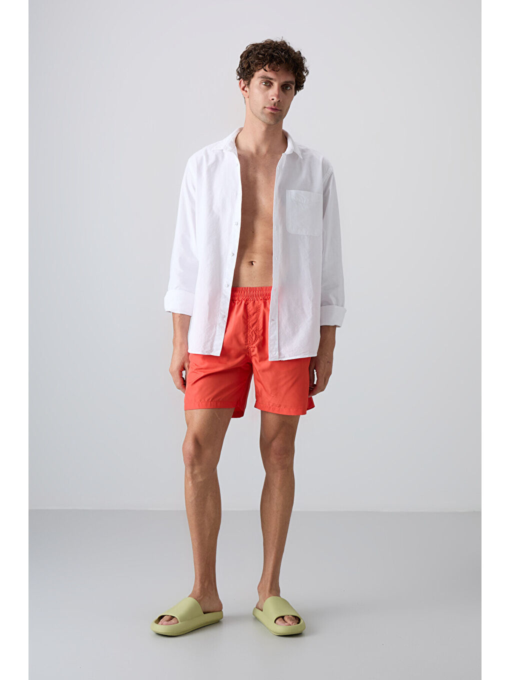 Karışık Standart Fit Basic 3lü Paket Camel-Antrasit -Oranj Erkek Deniz Şortu - 81237-3