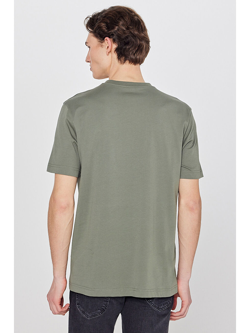 Haki %100 Pamuk Regular Fit Normal Kesim Logo Detaylı Tişört-4