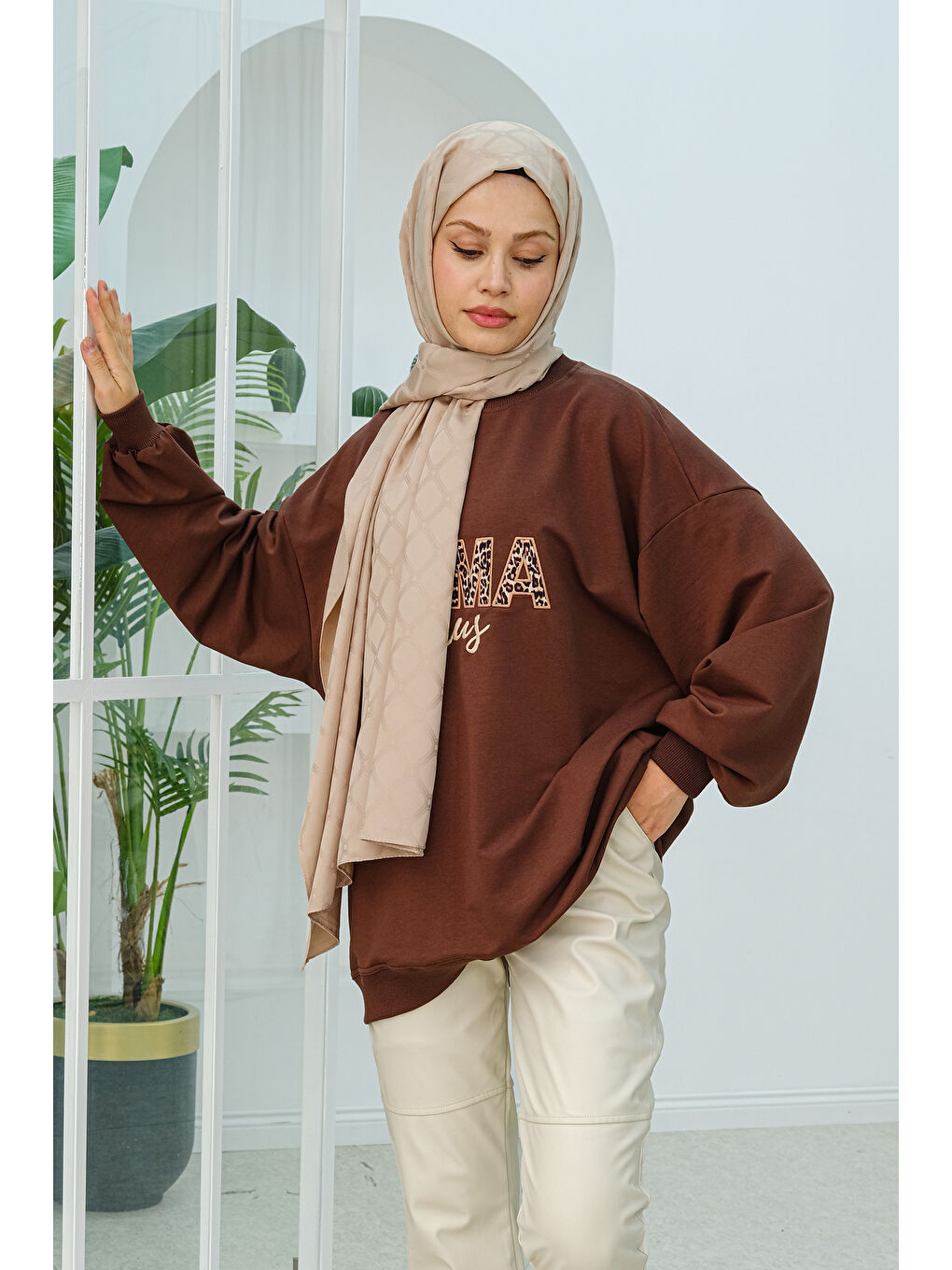 Locco Moda Leopar Desen Baskı Tunik Kahverengi - 1