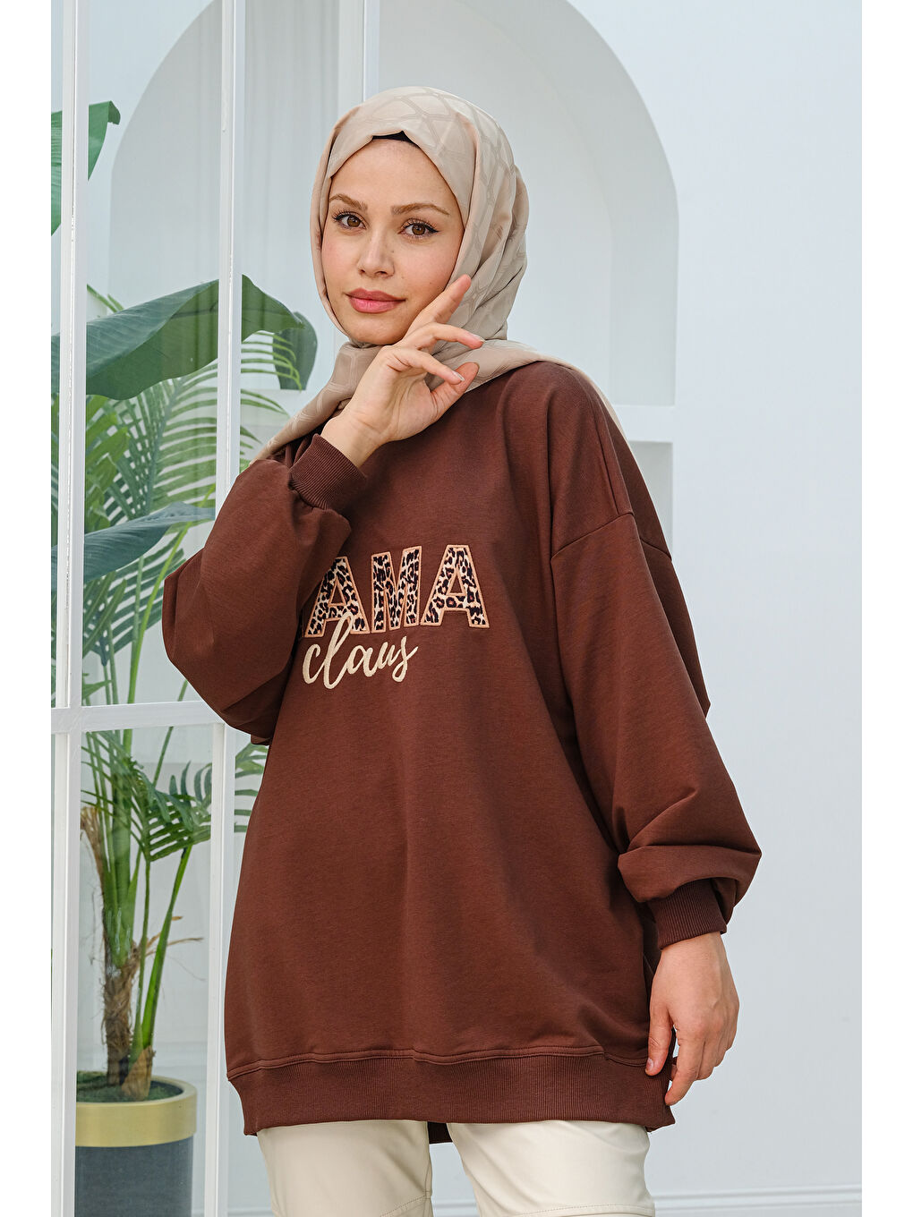 Locco Moda Leopar Desen Baskı Tunik Kahverengi - 2