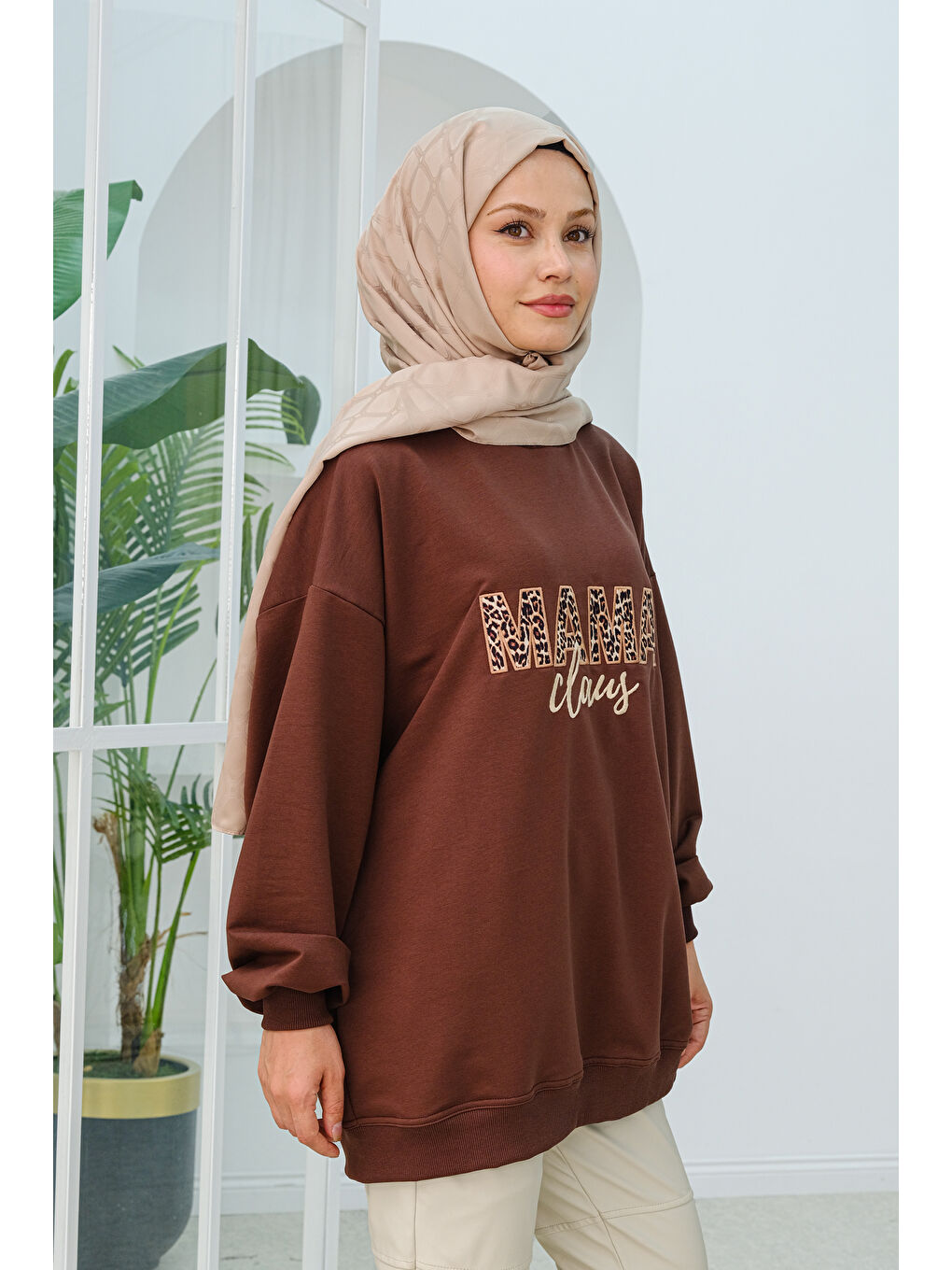 Locco Moda Leopar Desen Baskı Tunik Kahverengi - 3