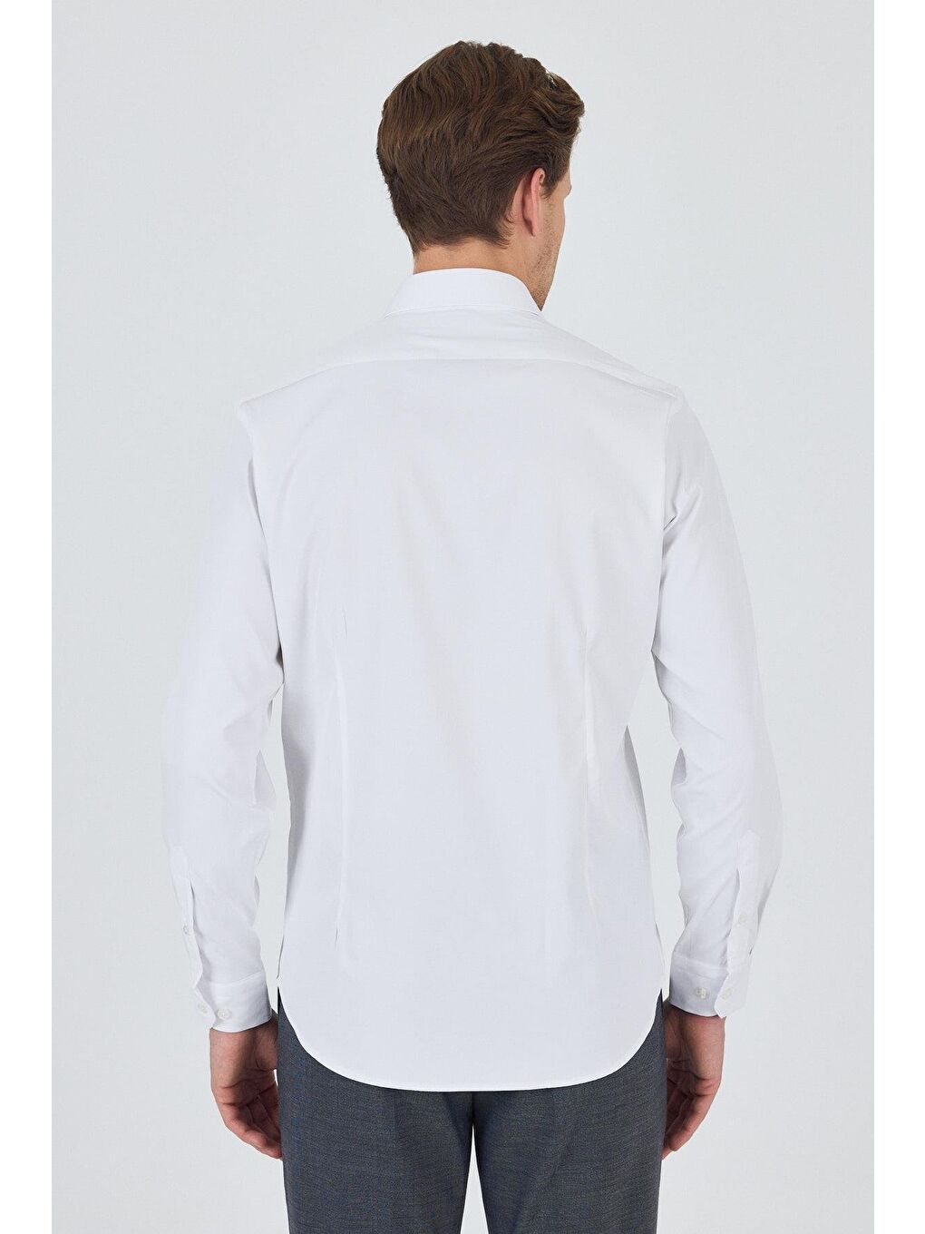 Beyaz Sert Yaka Cepsiz Gabardin Uzun Kol Slim Fit Esnek Gömlek 1004250234-4