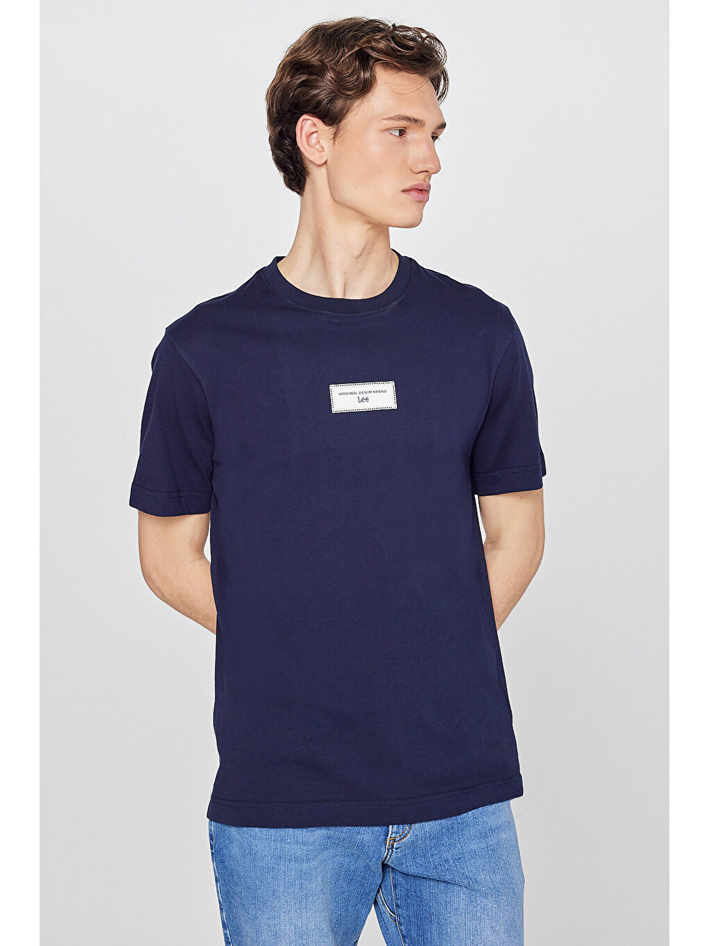 Lacivert %100 Pamuk Nefes Alan Kumaş Regular Fit Logo Detaylı Tişört-1