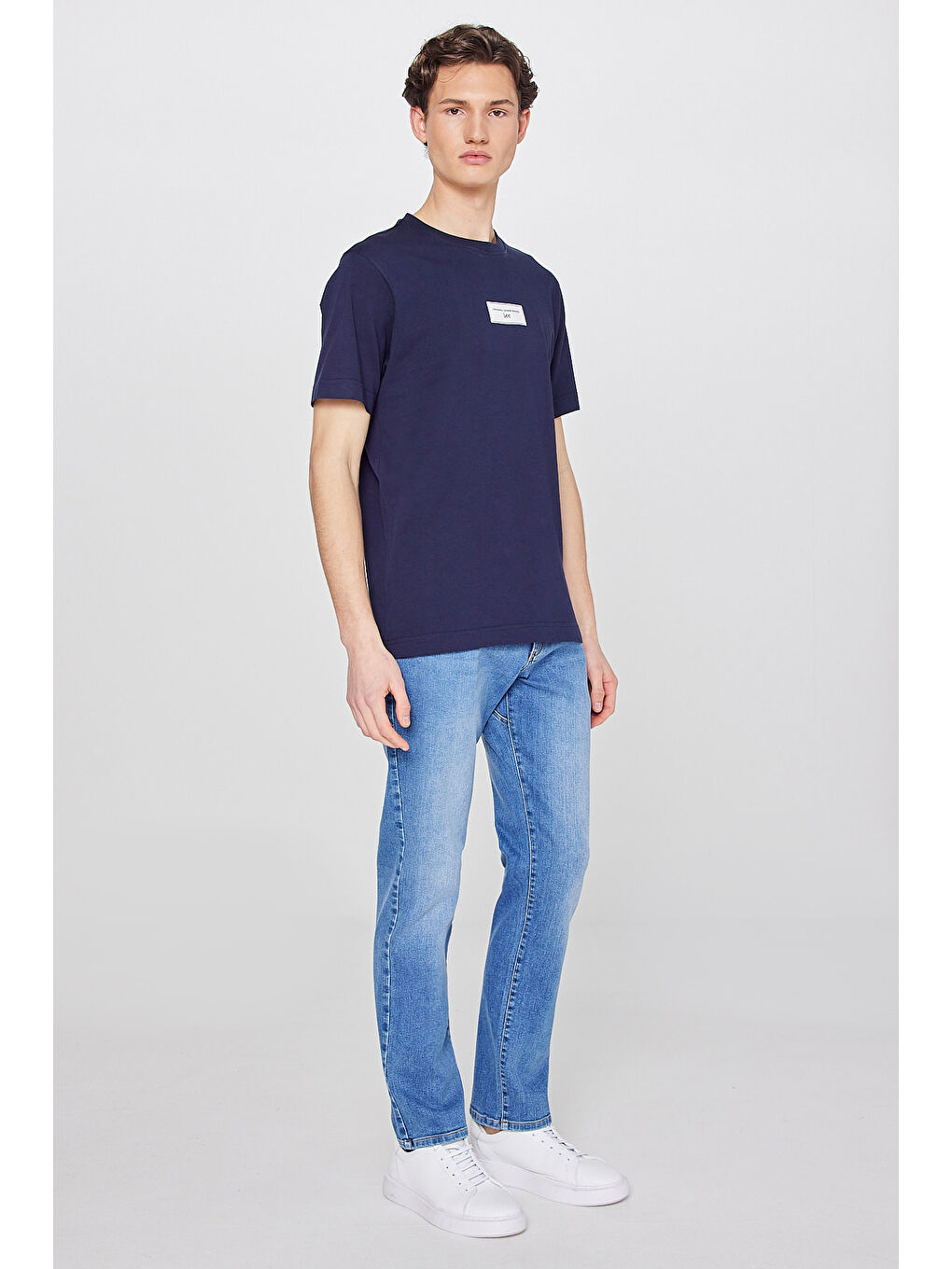 Lacivert %100 Pamuk Nefes Alan Kumaş Regular Fit Logo Detaylı Tişört-2