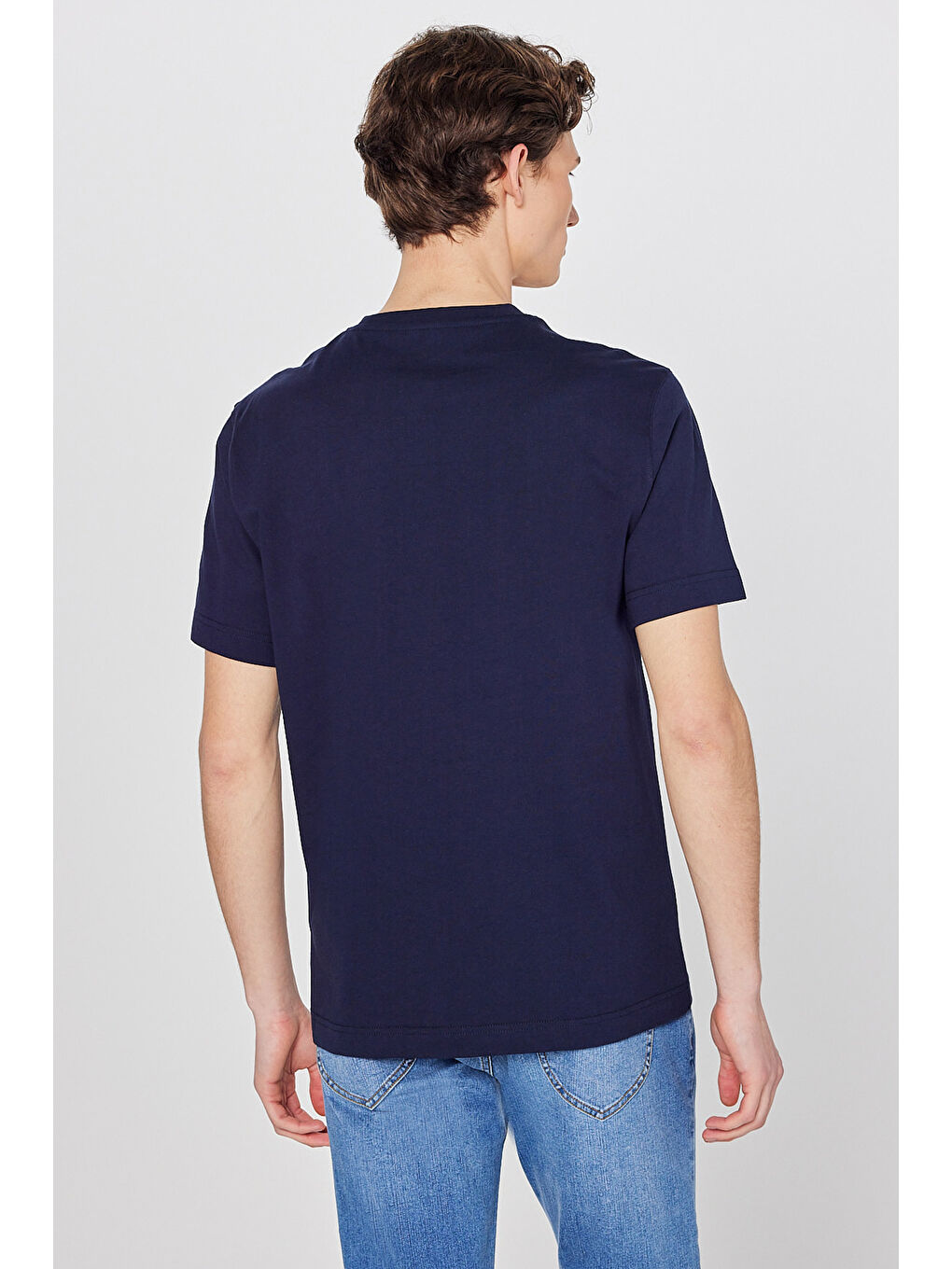 Lacivert %100 Pamuk Nefes Alan Kumaş Regular Fit Logo Detaylı Tişört-4