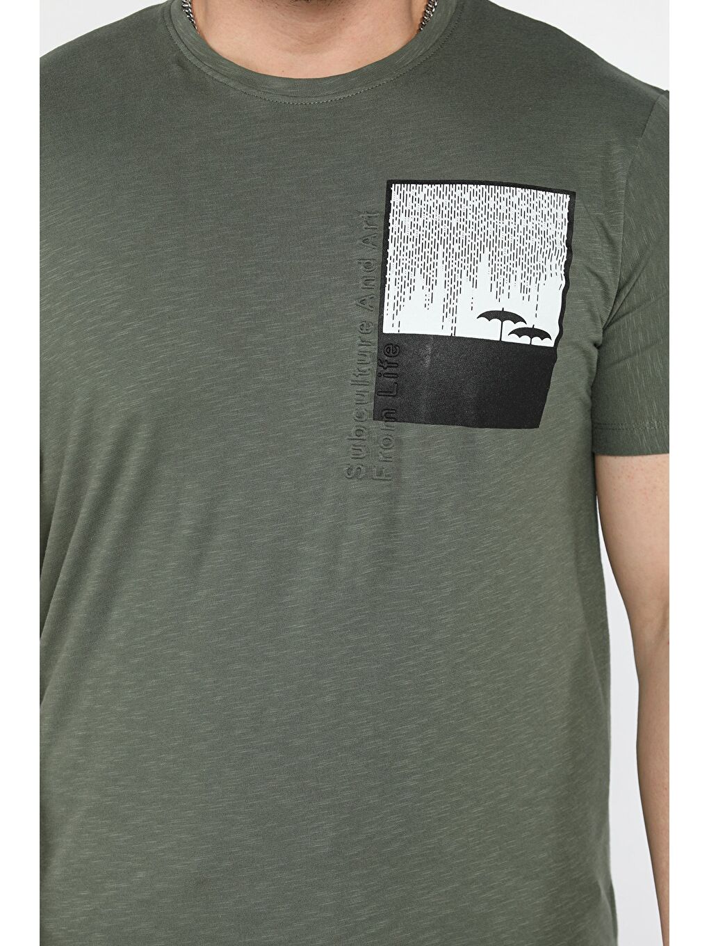 Haki Baskılı Bisiklet Yaka Erkek Tişört-3