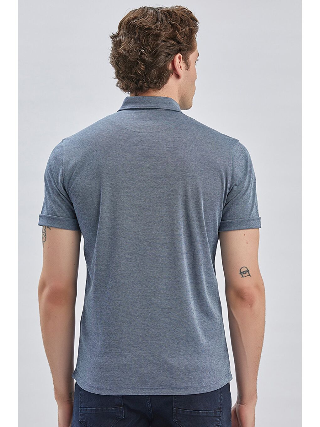 Koyu Lacivert Desenli Oxford Polo Yaka Cepli Pamuklu Casual Slim Fit Dar Kesim Gömlek 1011240178-4