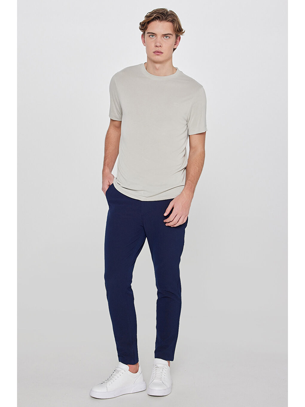 Lacivert Slim Fit Dar Kesim Normal Bel Cepli Esnek Jogger Pantolon-1