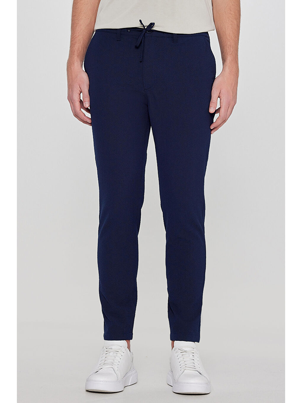 Lacivert Slim Fit Dar Kesim Normal Bel Cepli Esnek Jogger Pantolon-2