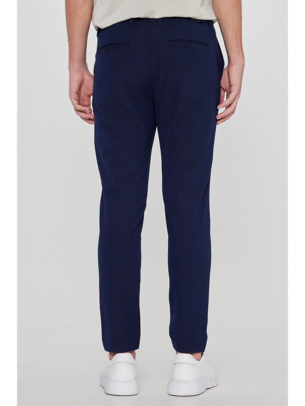 Lacivert Slim Fit Dar Kesim Normal Bel Cepli Esnek Jogger Pantolon-3