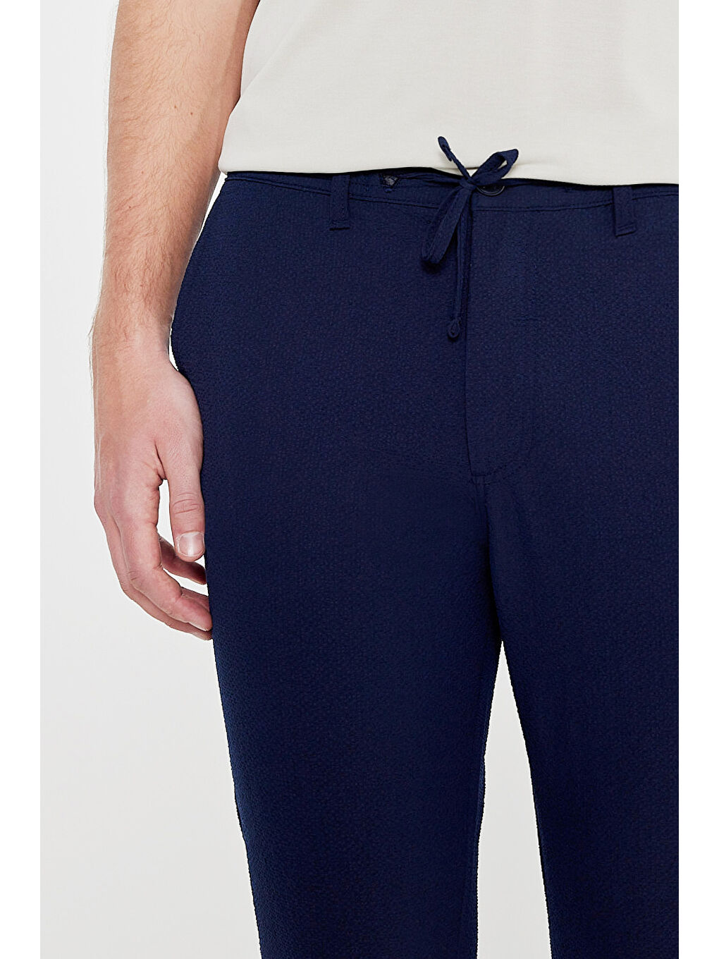 Lacivert Slim Fit Dar Kesim Normal Bel Cepli Esnek Jogger Pantolon-4