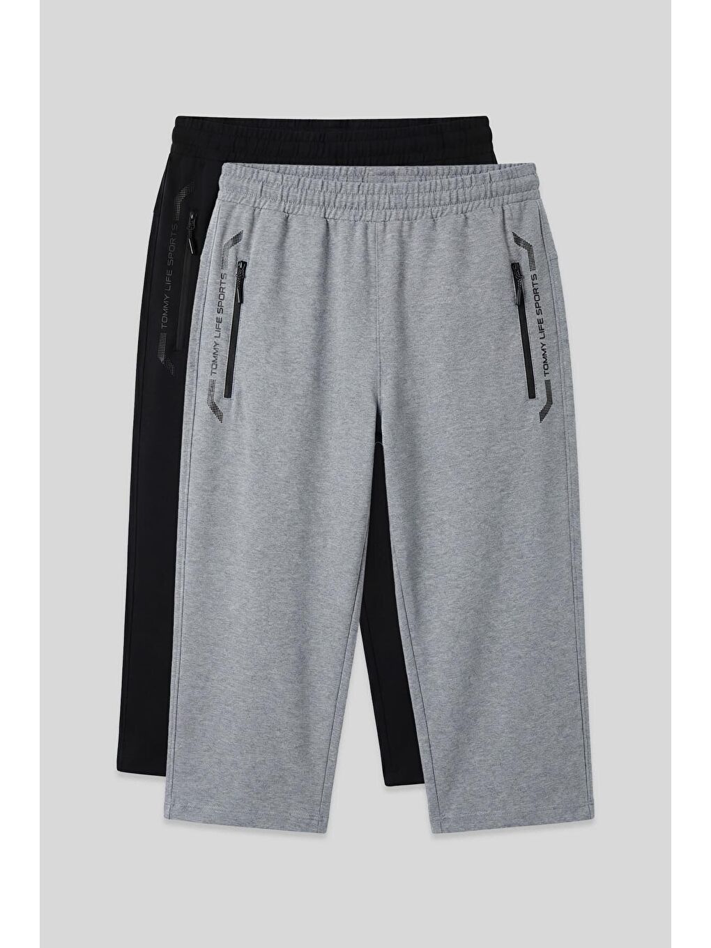 Karışık Standart Kalıp  2li Paket Siyah-Gri Melanj Erkek Kapri - 83091