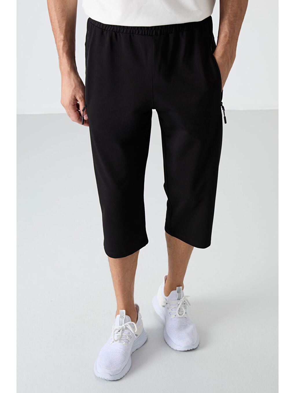 Karışık Standart Kalıp  2li Paket Siyah-Gri Melanj Erkek Kapri - 83091-1