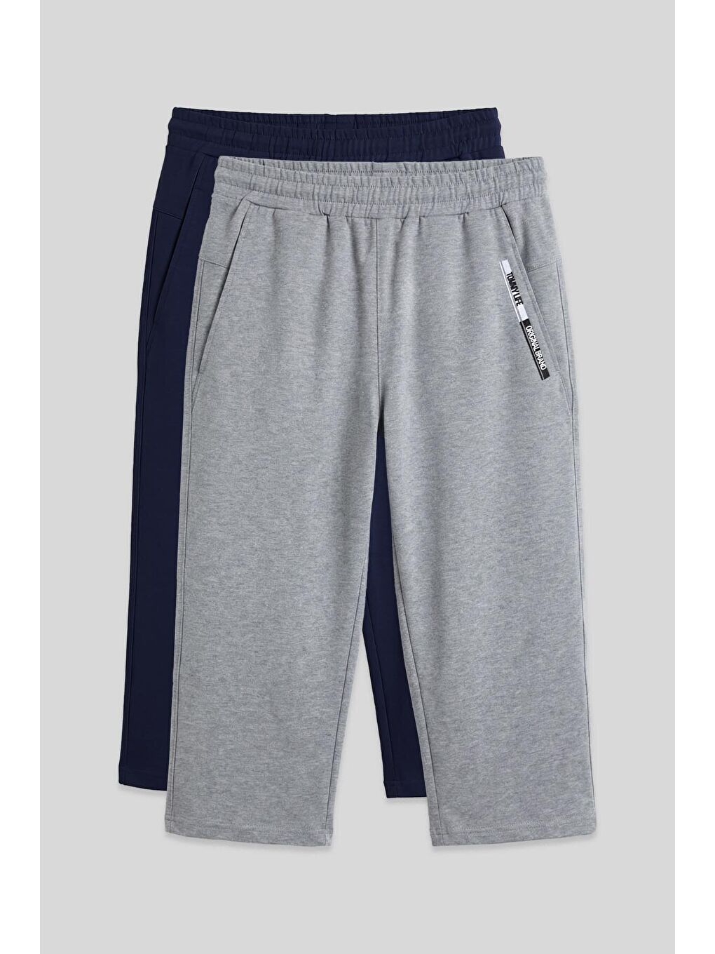 Karışık Standart Kalıp 2li Paket İndigo-Gri Melanj Melanj Erkek Kapri - 83092