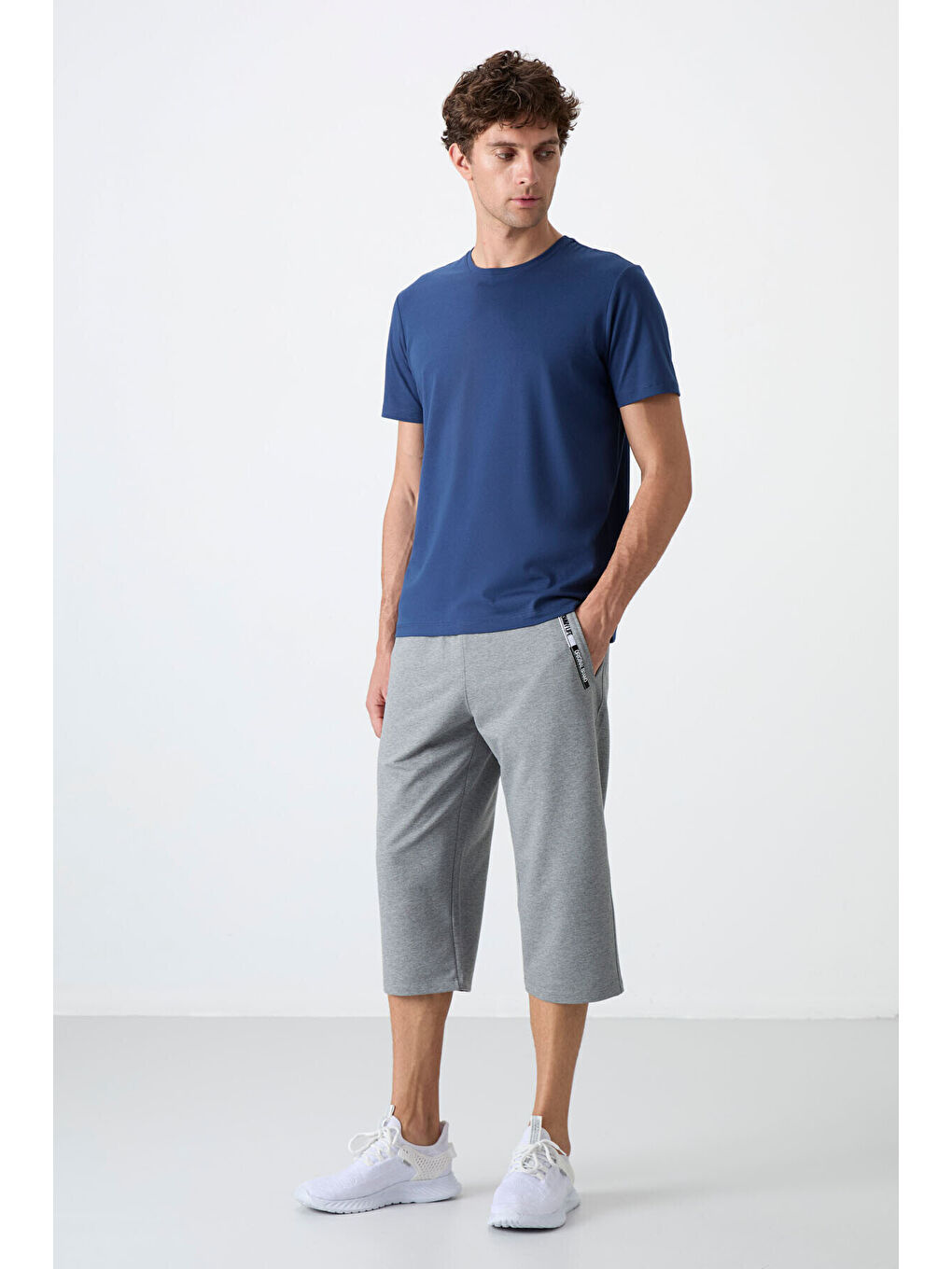 Karışık Standart Kalıp 2li Paket İndigo-Gri Melanj Melanj Erkek Kapri - 83092-1