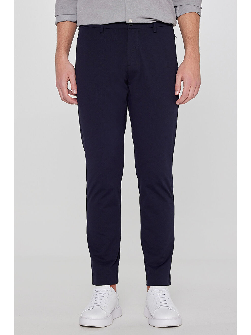 Lacivert Slim Fit Dar Kesim Normal Bel Cepli Esnek Chino Pantolon-2