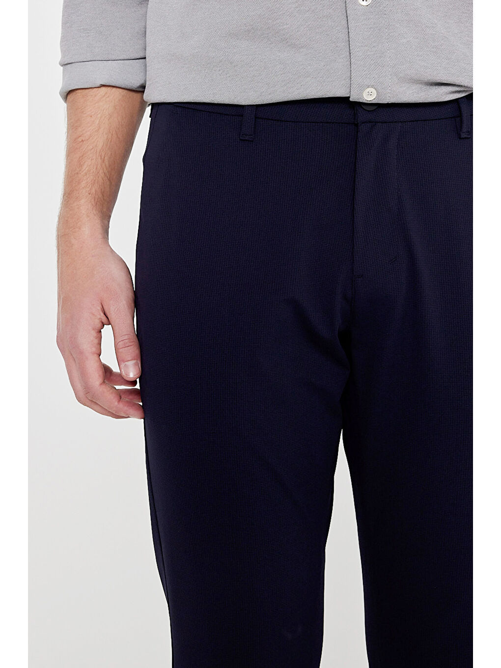 Lacivert Slim Fit Dar Kesim Normal Bel Cepli Esnek Chino Pantolon-4