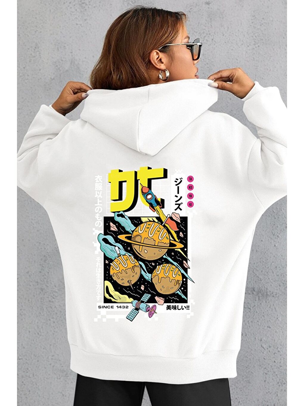 uyguntarz Beyaz Unisex Tokoyaki Baskılı Sweatshirt - 1