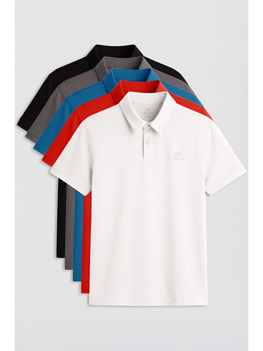 Karışık Standart Fit Basic Polo Yaka 5li Paket Erkek T-Shirt - 87748