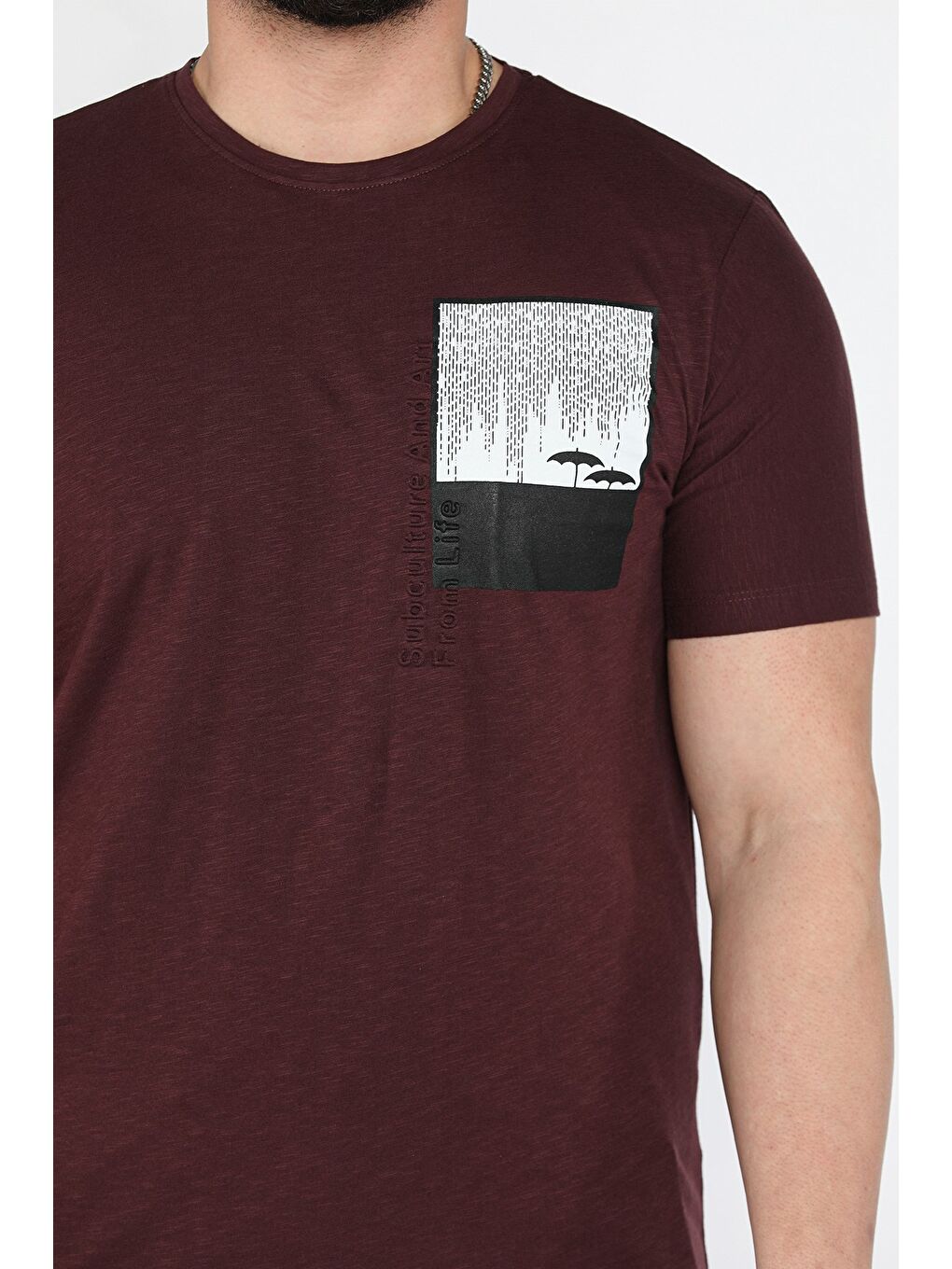 Bordo Baskılı Bisiklet Yaka Erkek Tişört-3