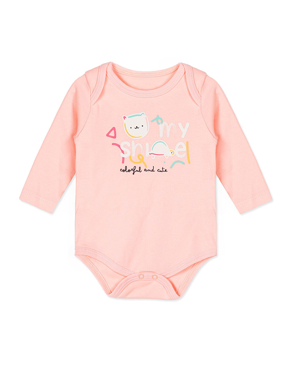 KİKO Somon Colorful And Cute Baskılı Uzun Kollu Kız Bebek Çıtçıtlı Zıbın Body 2'Li - 1