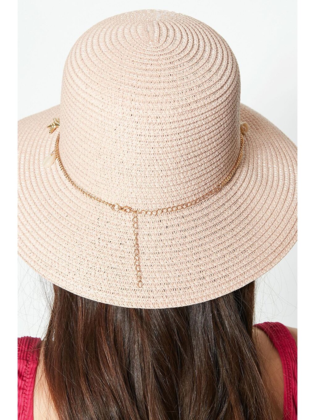 Pembe Kısa Kenar Hasır Plaj Şapkası Y23730-51 Pudra-1