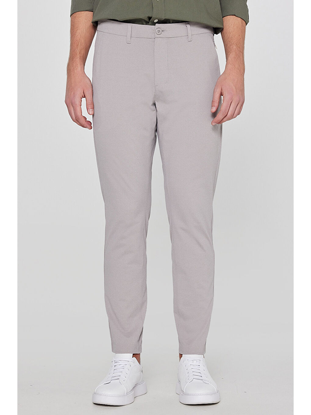 Bej Slim Fit Dar Kesim Normal Bel Cepli Esnek Chino Pantolon-2