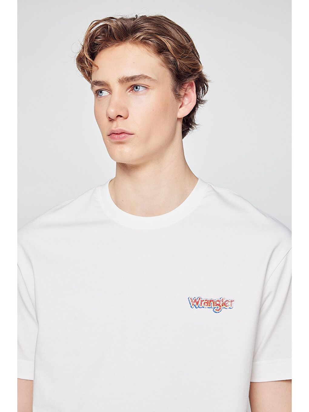 Beyaz %100 Pamuk Regular Fit Normal Kesim Bisiklet Yaka Logo Detaylı Tişört-3