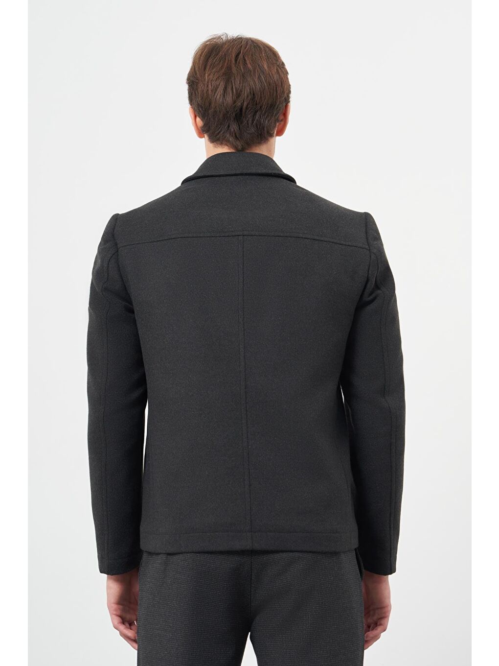 Koyu Antrasit Kaşe Bebe Yaka Düz Yırtmaçsız Tam Astar Slim Fit Classic Mont 1007245121-4