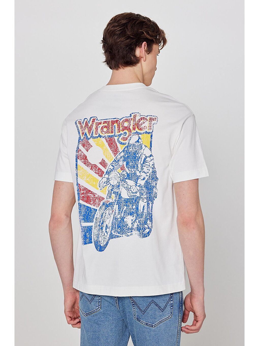 Beyaz %100 Pamuk Regular Fit Normal Kesim Bisiklet Yaka Logo Detaylı Tişört-4