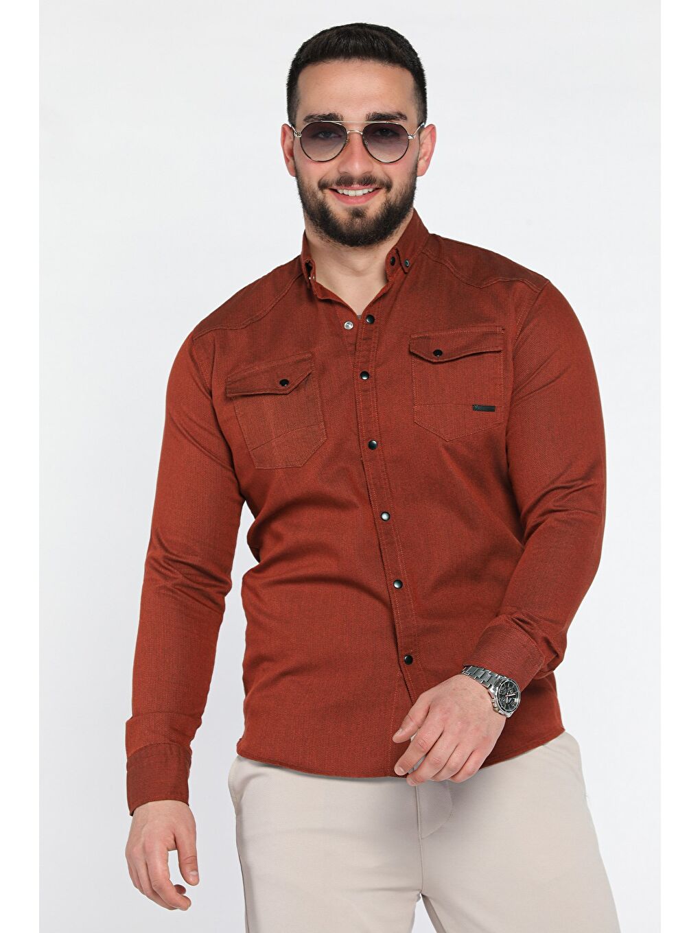 Kahverengi Erkek Çıtçıtlı Gömlek