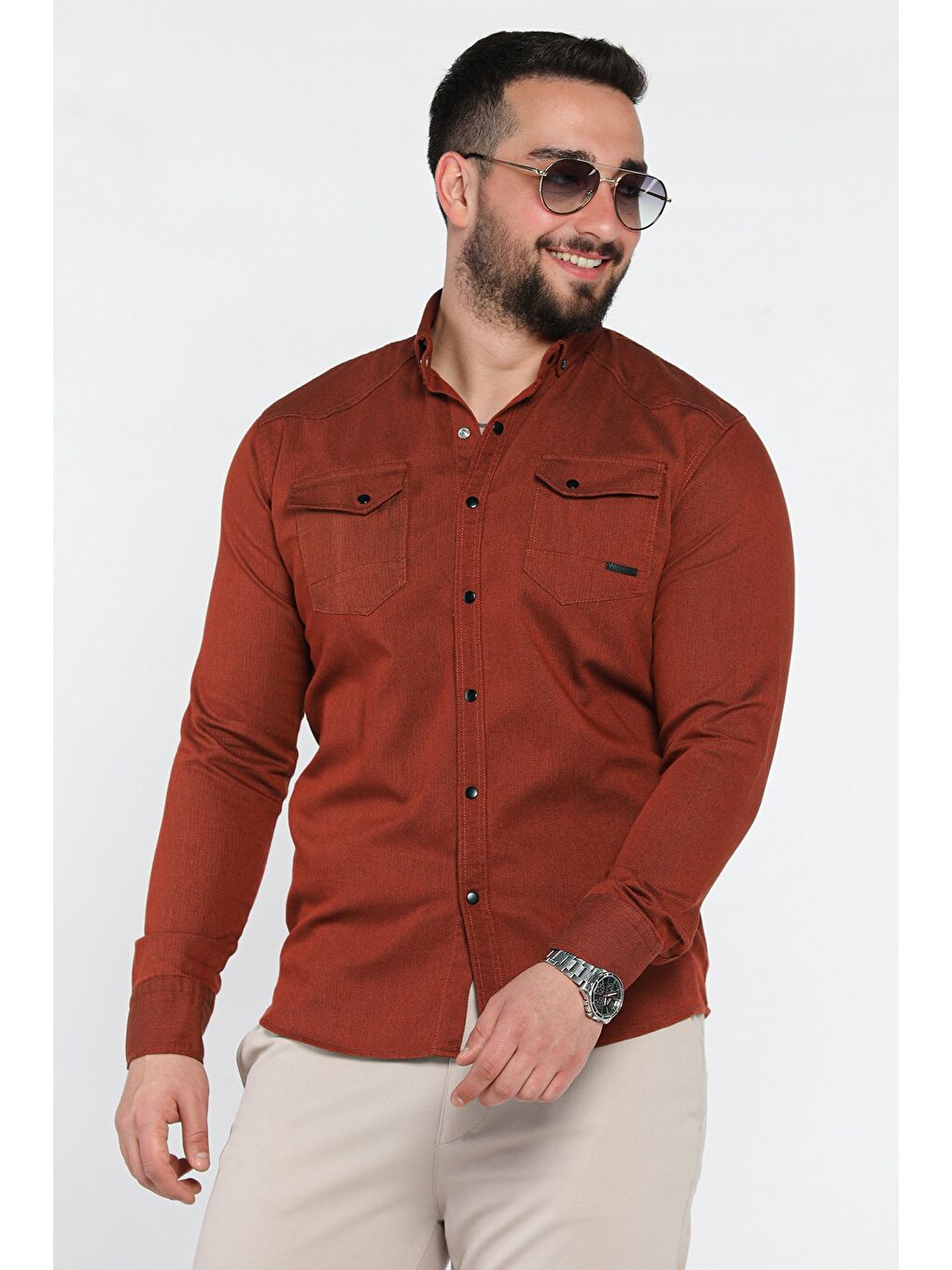 Kahverengi Erkek Çıtçıtlı Gömlek-1