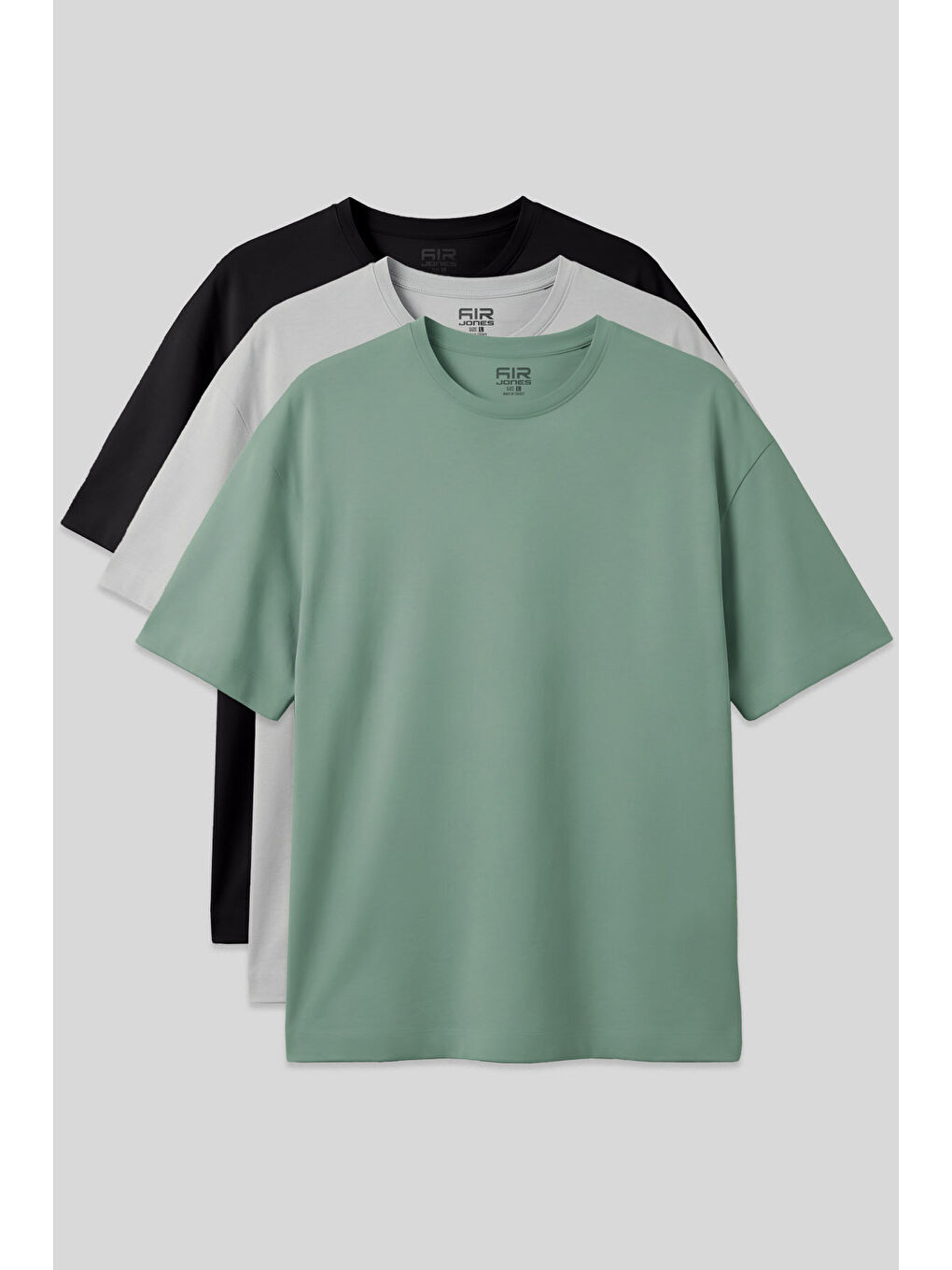 Karışık Basic Oversize O Yaka 3lü Paket Siyah-Taş-Açık Yeşil Erkek T-Shirt - 88377